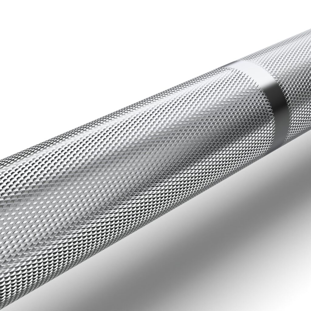 Close up of NC Fitness 20Kg Hard Chrome Olympic Power Bar knurling