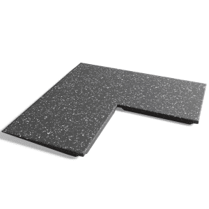 Black and white fleck gym tile flooring connecting corner