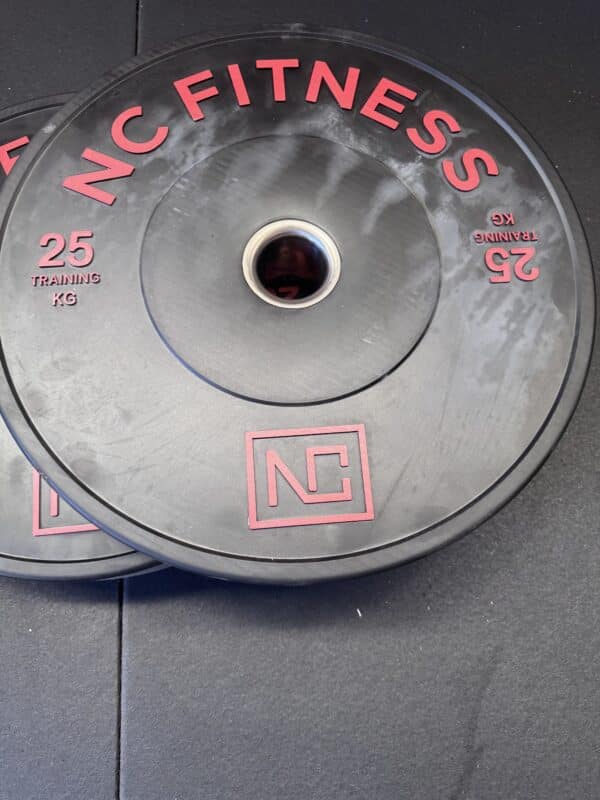 Bumper Plate 2 X 25kg Black Rubber with Colour Print **has white marks** - Showroom Stock 9